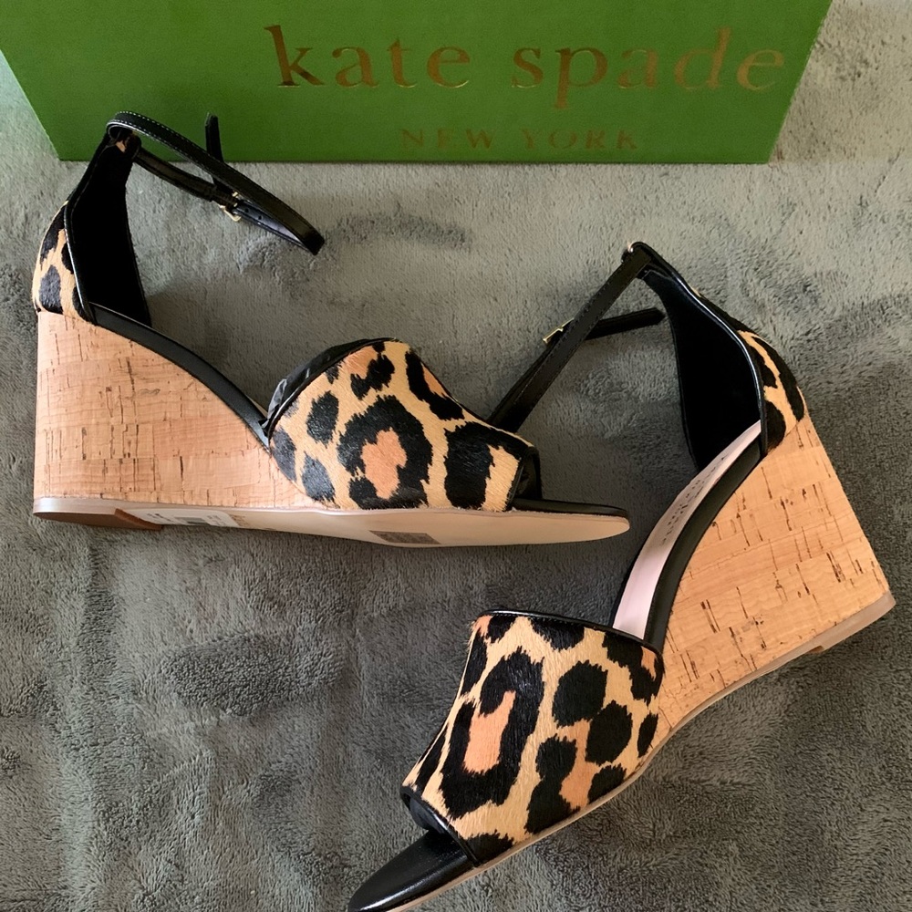 Leopard Print Cork Wedge Sandals with Ankle Strap - Picture 3 of 6